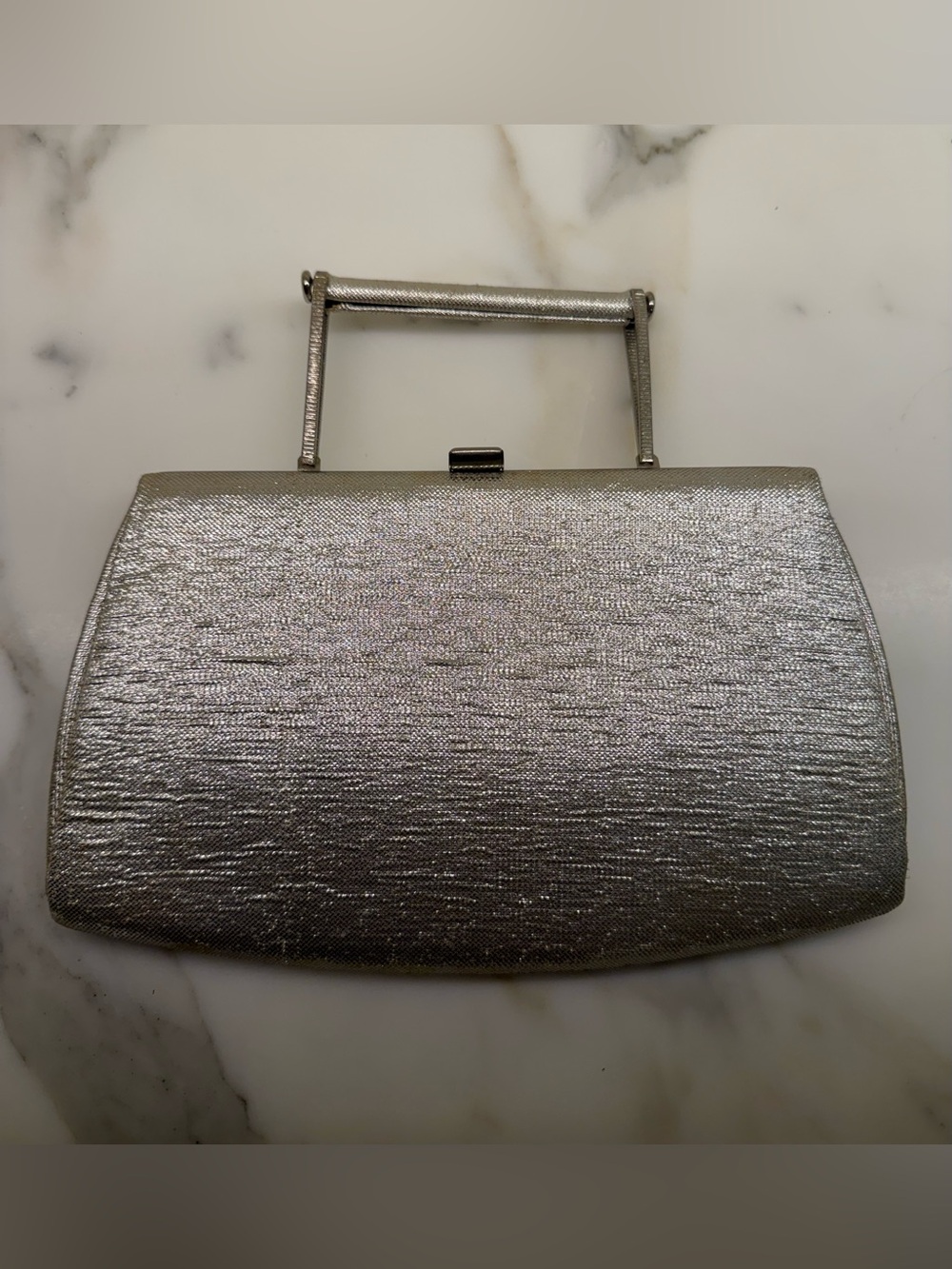 Vintage Silver Metallic Evening Clutch Handbag